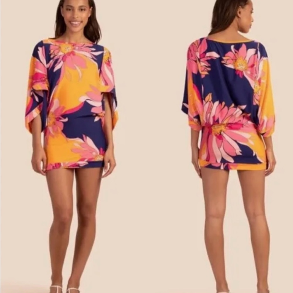 TRINA TURK Breeze Swim Tunic Cover Up Small Women's Blue Yellow Pink Dre…
